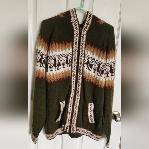 Amorinka Alpaca Wool Hooded Zip-Up Sweater - XL, Made in Peru - Picture 1 of 11